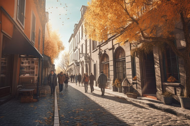 Люди идут по улице Европы. Толпа туристов. Генерировать искусственный интеллект - yliv