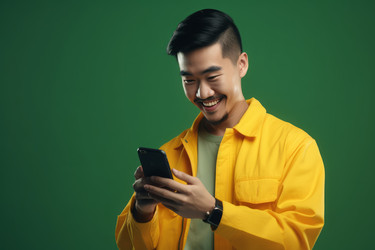 Желтый азиатский смартфон человеком. Создать ИИ - yliv