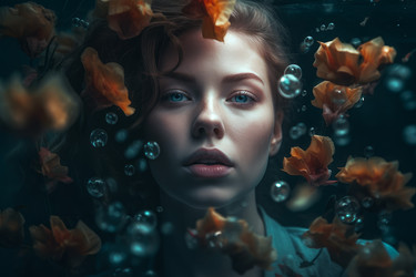 Девушка ловит рыбу в воде. Женщина-домашняя модель. Генерировать искусственный интеллект - yliv