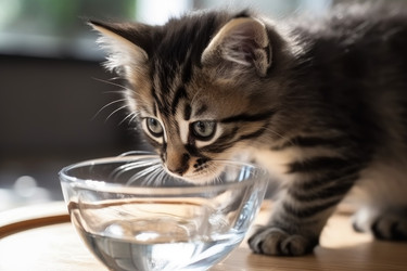Котенок пьет воду из горшка. Генерировать искусственный интеллект - yliv