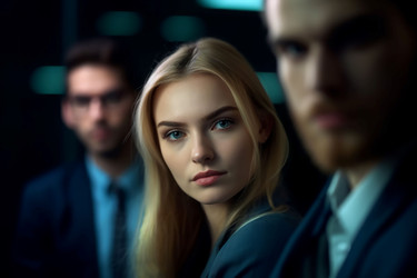 Женщина между студентом-мужчиной. Команда улыбок. Генерировать искусственный интеллект - yliv