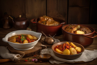 Мясные блюда из картофеля. Овощной соус. Генерировать искусственный интеллект - yliv