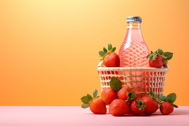 Бутылка мандаринового напитка с клубникой. Коктейльная радуга. Генерировать искусственный интеллект - yliv