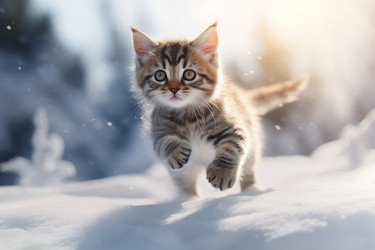 Котенок прыгает по снегу зимой. Создать ИИ - yliv