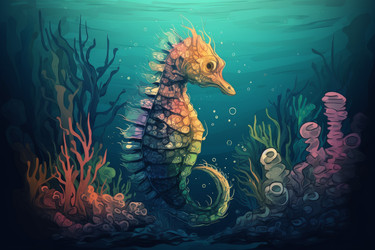 Коралловый морской конек под водой. Генерировать искусственный интеллект - yliv