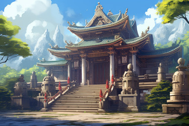 Аниме-визуальная новелла Asian temple stairs. Древний Китай. Генерировать искусственный интеллект - yliv