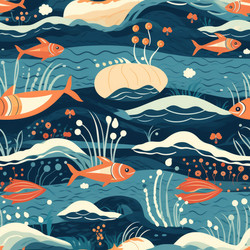 Бесшовный узор в виде морской рыбы. Генерировать искусственный интеллект - yliv