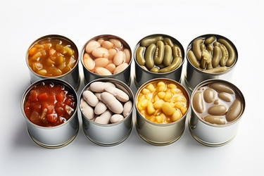 Откройте жестяные банки с овощными продуктами. Металлический овощ. Генерировать искусственный интеллект - yliv