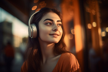 Девушка слушает музыку. Улыбнись молодо. Генерировать искусственный интеллект - yliv