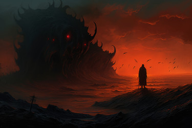 Дьявольский гигантский огненный человек. Ад сатаны. Генерировать искусственный интеллект - yliv