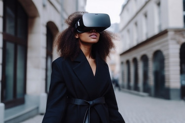 Vr-гарнитура woman street. Цифровое будущее. Генерировать искусственный интеллект - yliv