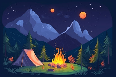 Лес с костром для костра. Походная палатка для отдыха. Генерировать искусственный интеллект - yliv
