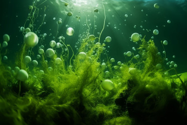 Зеленые водоросли пузырят воду. Сорный мох. Генерировать искусственный интеллект - yliv