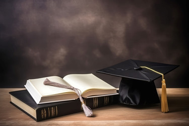 Студенческая шляпа на настольной книге. Образовательная школа. Генерировать искусственный интеллект - yliv