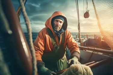 Мужская лодка с морепродуктами. Большое море еды. Генерировать искусственный интеллект - yliv