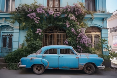 Ретро-синяя ржавая машина. Авто классика. Генерировать искусственный интеллект - yliv