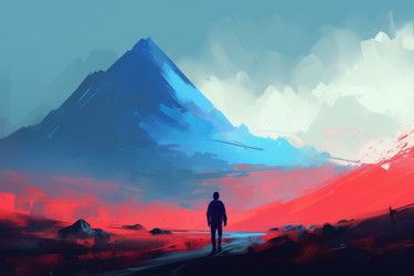 Красно-синий пейзаж. Природа цвета. Генерировать искусственный интеллект - yliv