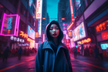 Неоновая китаянка. Генерировать искусственный интеллект - yliv
