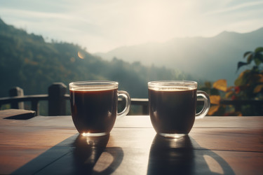 Кофейный деревянный столик sunrise. Генерировать искусственный интеллект - yliv