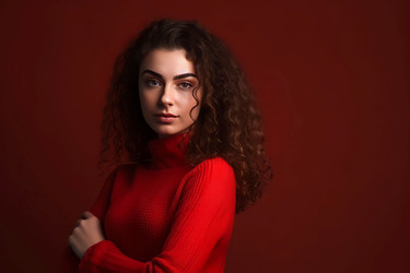 Кудрявая женщина в красном свитере. Образцовый человек. Генерировать искусственный интеллект - yliv