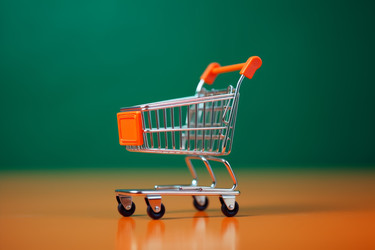 Миниатюрная магазинная тележка. Коробка с продуктом. Генерировать искусственный интеллект - yliv