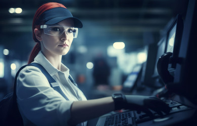 Уверенная в себе современная работница. Фабрично-заводская промышленность. Генерировать искусственный интеллект - yliv