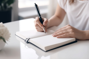 Женщина пишет в блокноте. Кофе с письмом. Генерировать искусственный интеллект - yliv