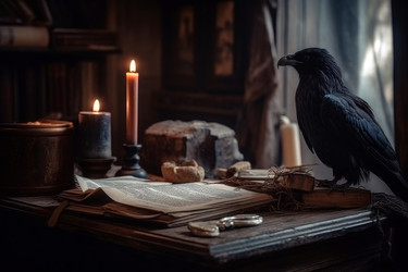 Ворон на книге. Мертвый призрак ужаса. Генерировать искусственный интеллект - yliv