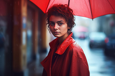 Женщина дождя красном пальто. Создать ИИ - yliv