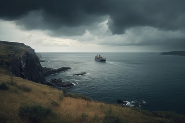 Грозовое небо затянуто облаками корабля. Морская гавань. Генерировать искусственный интеллект - yliv