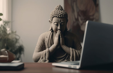 Будда работает за ноутбуком. Генерировать искусственный интеллект - yliv