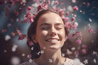 Улыбающаяся женщина в цветах. Генерировать искусственный интеллект - yliv