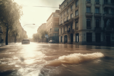 Город с высоким уровнем воды. Вода реки. Генерировать искусственный интеллект - yliv