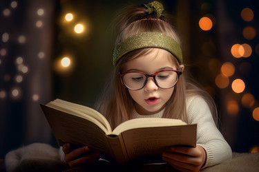 Девочка-ребенок читает книгу по ночам. Генерировать искусственный интеллект - yliv