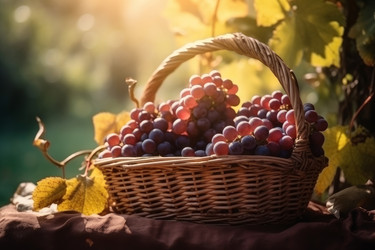 Виноград в плетеной корзинке созрел. Природа сочная. Генерировать искусственный интеллект - yliv