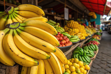 оживленный фруктовый рынок, предлагающий свежие продукты в оживленной обстановке на открытом воздухе - RomanZ