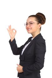 Happy business woman in glasses and black suit made gesture ok - paha_l