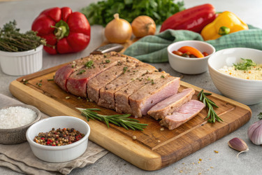готовим вкусное блюдо из нарезанного мяса и свежих овощей на кухне - RomanZ