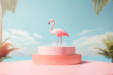 Подиум с изображением фламинго. Современная косметика Palm. Генерировать искусственный интеллект - yliv
