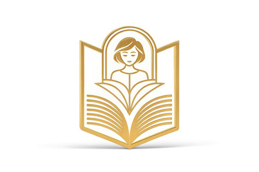 элегантный дизайн логотипа с женщиной, читая книгу в золотом стиле - RomanZ