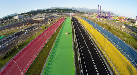 RUSSIA, SOCHI - JUL 28, 2014: Five color pedestrians bridges - paha_l