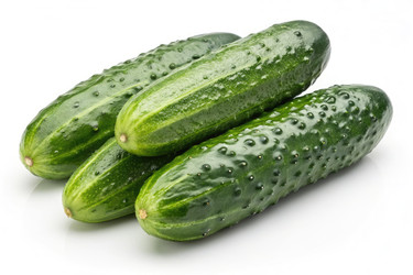 Fresh Green Cucumbers Stacked on a Clean Surface in Bright Light - RomanZ