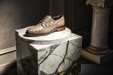 элегантная парадная туфелька выставлена на мраморном пьедестале в мягко освещенной комнате - RomanZ