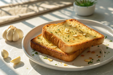 вкусный чесночный хлеб подается на тарелке со свежим чесноком и зеленью - RomanZ