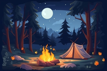 Костер в лесу, ночное небо. Генерировать искусственный интеллект - yliv