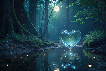 стекло в форме сердца в тихом лесу лунной ночью - RomanZ