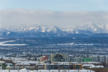 Вид с горнолыжного комплекса «Горный воздух» на город. Сахалин. View of the ski complex "Gorny Vozduh". Sakhalin. (marka) - marka