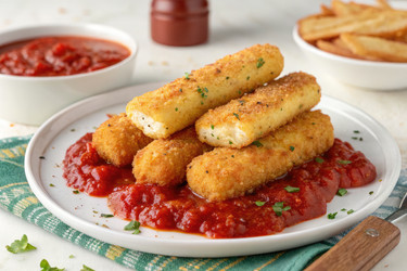 хрустящие палочки из моцареллы подаются с соусом маринара и картофелем фри - RomanZ