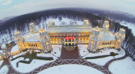 прекрасный царицынский дворец зимним вечером в москве, - paha_l