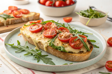 вкусный открытый бутерброд с плавленым сыром и свежими помидорами - RomanZ